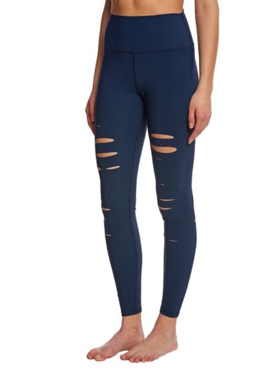 ALO Yoga Pants - ALO Yoga Womens S Warrior Leggings Athleisure Ripped Blue Activewear Athletic